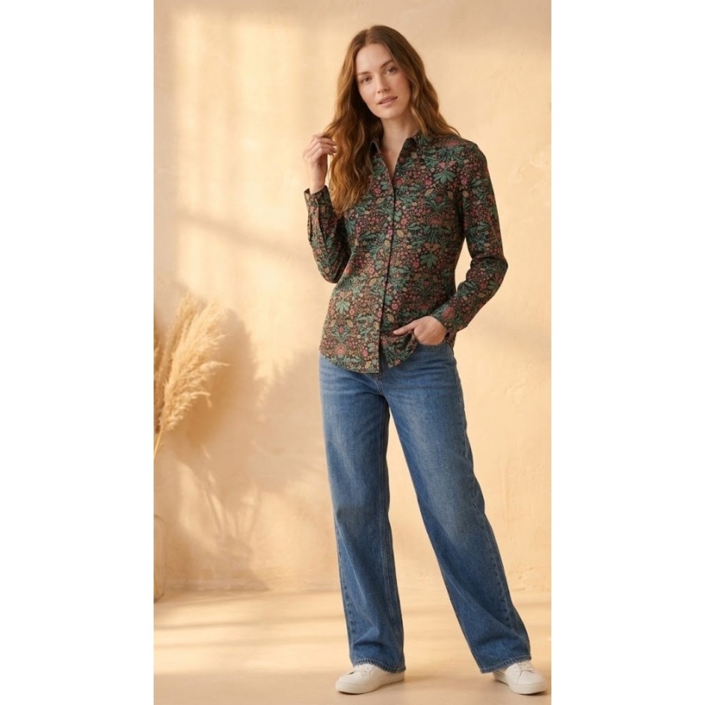 J. McLaughlin Floral Cotton Long Sleeve Button Down size Small